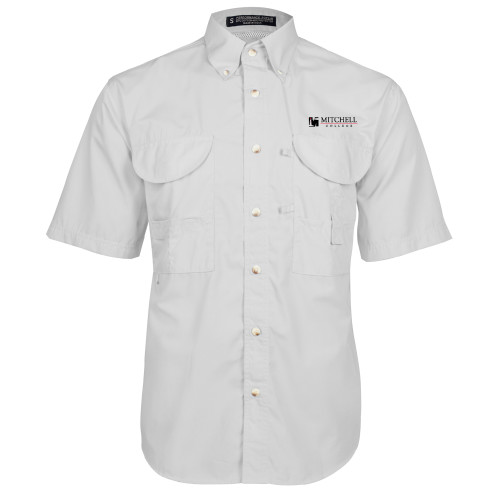  White Fishing Shirt Performance Short Sleeve - Mitchell College Horizontal Logo