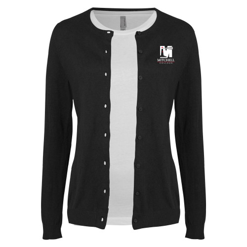  Womens Black Cardigan Sweater - Mitchell College Vertical Logo
