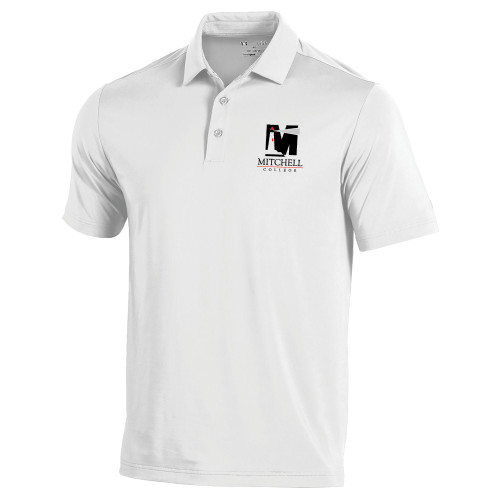  Under Armour White Performance Polo - Mitchell College Vertical Logo