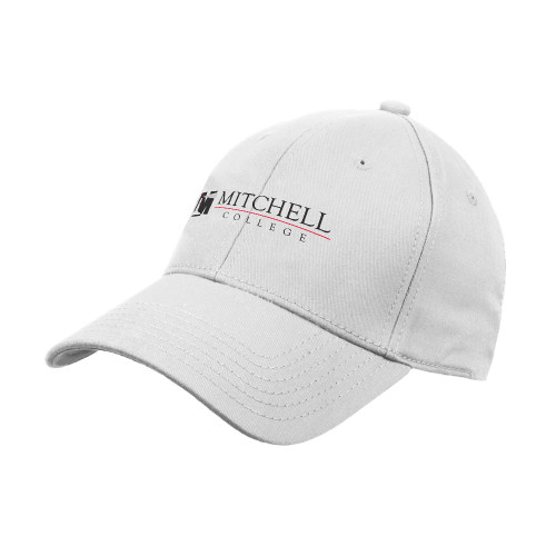  White Structured Adjustable Pro Style Hat - Mitchell College Horizontal Logo