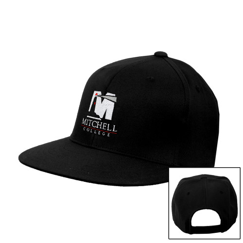 Black Flat Bill Snapback Hat - Mitchell College Vertical Logo