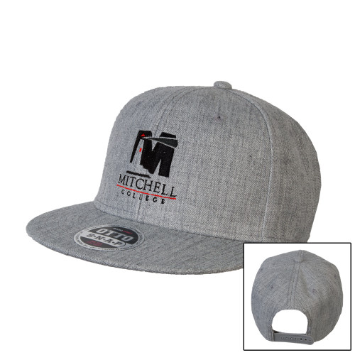  Heather Grey Wool Blend Flat Bill Snapback Hat - Mitchell College Vertical Logo