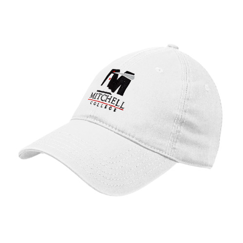  White Unstructured Adjustable Low Profile Hat - Mitchell College Vertical Logo