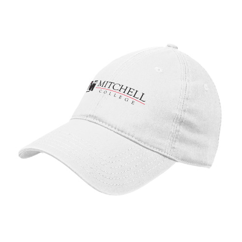  White Unstructured Adjustable Low Profile Hat - Mitchell College Horizontal Logo