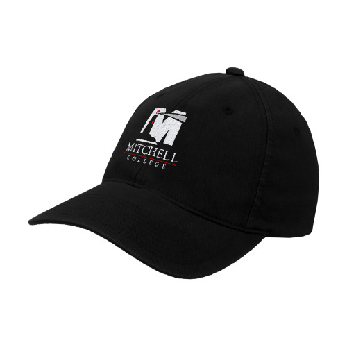  Black Flexfit Structured Low Profile Hat - Mitchell College Vertical Logo