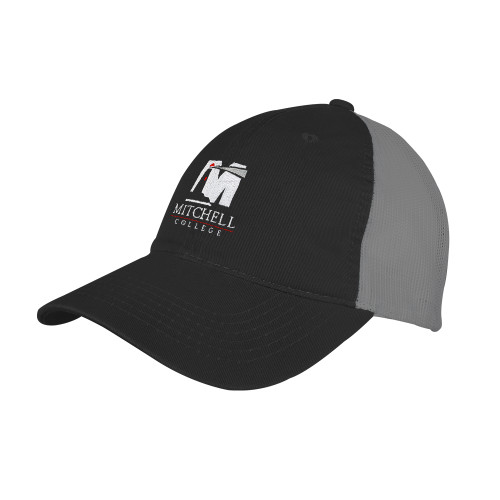  Black/Charcoal Mesh Back Unstructured Low Profile Hat - Mitchell College Vertical Logo