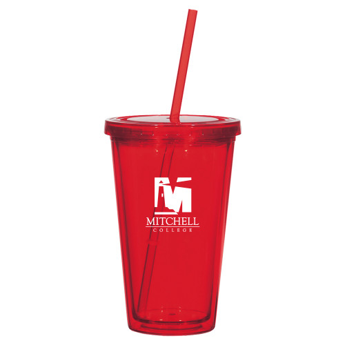  Madison Double Wall Red Tumbler w/Straw 16oz - Mitchell College Vertical Logo