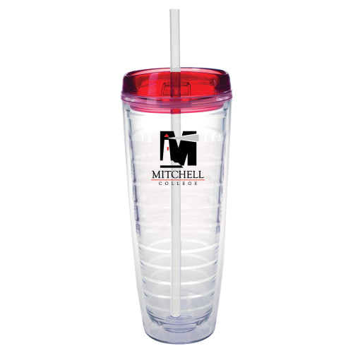  Tritan Double Wall Tumbler w/Red Top 26oz - Mitchell College Vertical Logo
