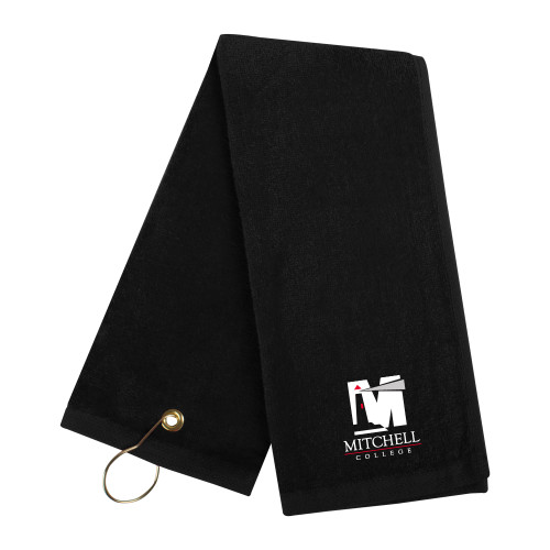  Black Golf Towel - Mitchell College Vertical Logo