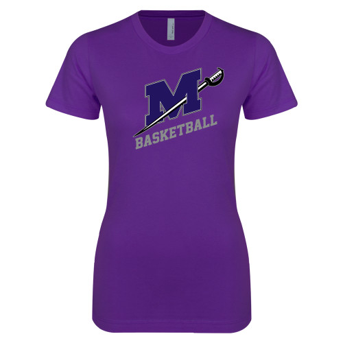  Next Level Womens Purple Boyfriend Tee - Basketball