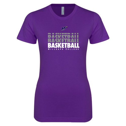  Next Level Womens Purple Boyfriend Tee - Basketball Repeating