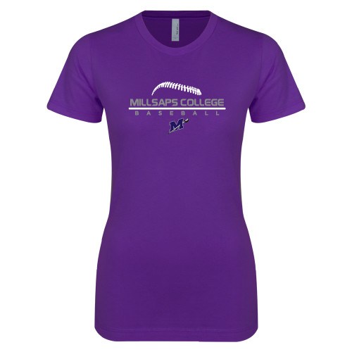  Next Level Womens Purple Boyfriend Tee - Millsaps College Baseball Stacked