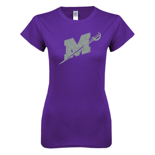  Next Level Womens Purple Boyfriend Tee - Official Logo Silver Soft Glitter