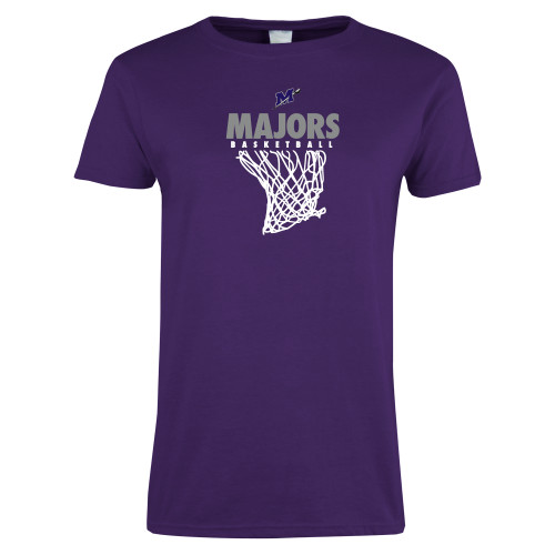  Womens Purple Short Sleeve Tee - Majors Basketball w/ Hanging Net