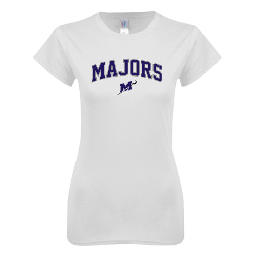  Next Level Womens White Boyfriend Tee - Arched Majors w/ Primary Logo
