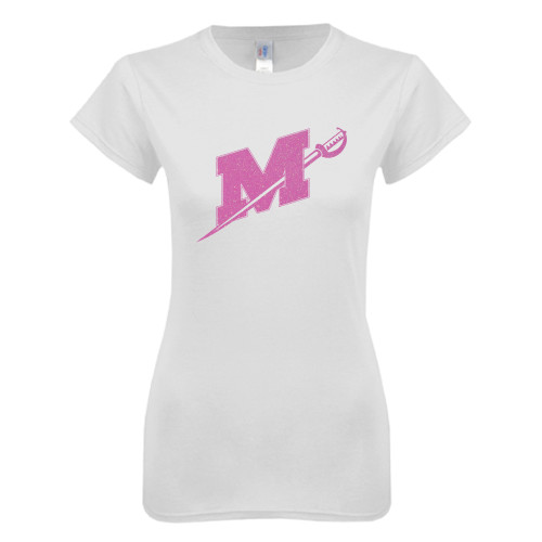  Next Level Womens White Boyfriend Tee - Official Logo Neon Pink Glitter