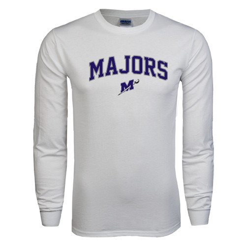  White Long Sleeve T Shirt - Arched Majors w/ Primary Logo