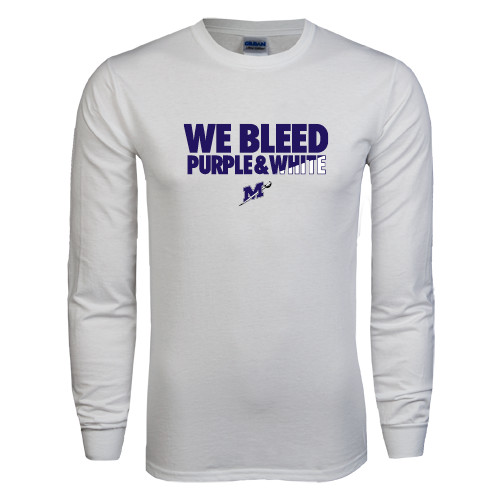  White Long Sleeve T Shirt - We Bleed Purple & White