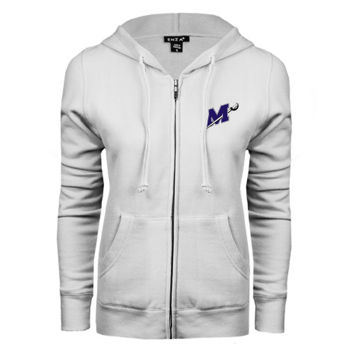  ENZA Womens White Fleece Full Zip Hoodie - Official Logo