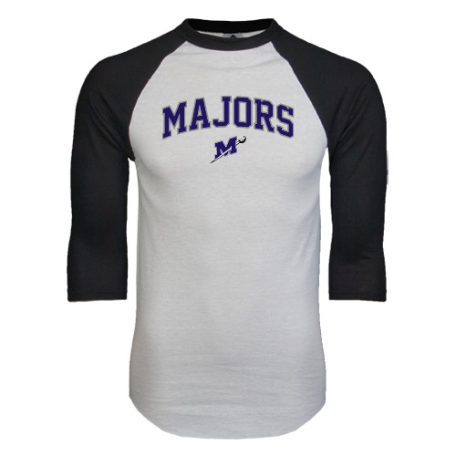  White/Black Raglan Baseball T Shirt - Arched Majors w/ Primary Logo
