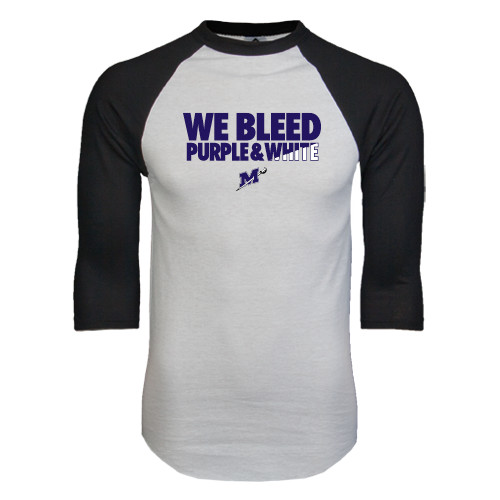  White/Black Raglan Baseball T Shirt - We Bleed Purple & White