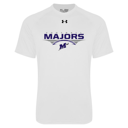  Under Armour White Tech Tee - Majors Football Stacked w/ Ball
