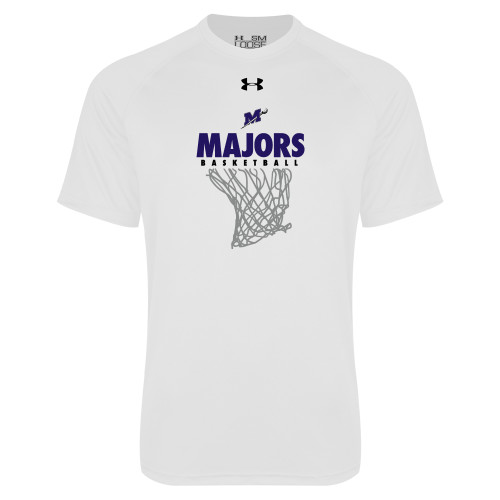  Under Armour White Tech Tee - Majors Basketball w/ Hanging Net