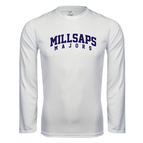  White Performance Long Sleeve Shirt - Arched Millsaps Majors