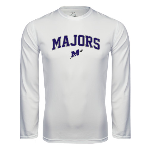  White Performance Long Sleeve Shirt - Arched Majors w/ Primary Logo