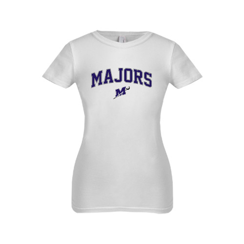  Next Level Girls White Fashion Fit T Shirt - Arched Majors w/ Primary Logo