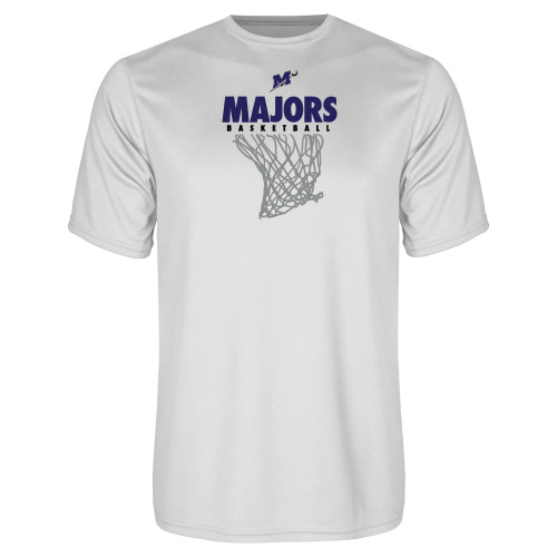  White Performance Tee - Majors Basketball w/ Hanging Net