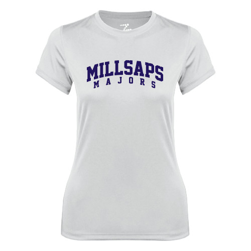  Womens White Performance Tee - Arched Millsaps Majors