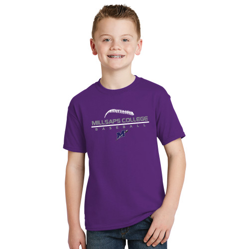  Youth Purple T Shirt - Millsaps College Baseball Stacked
