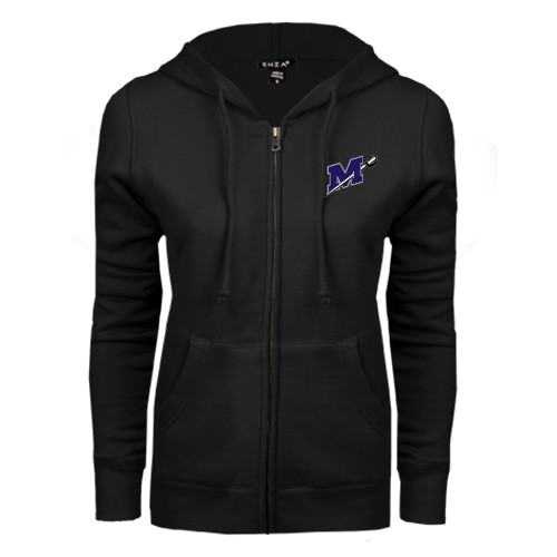  ENZA Womens Black Fleece Full Zip Hoodie - Official Logo