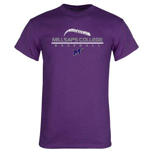  Purple T Shirt - Millsaps College Baseball Stacked