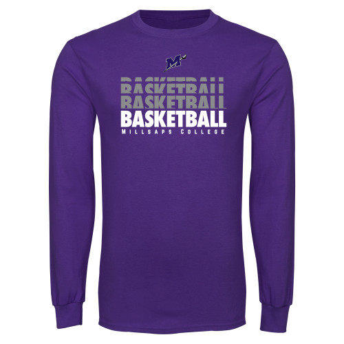  Purple Long Sleeve T Shirt - Basketball Repeating