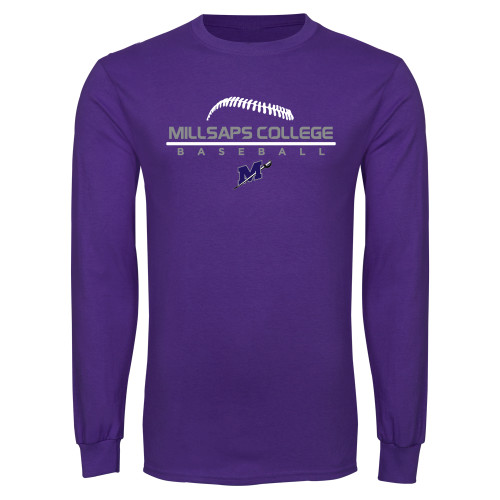  Purple Long Sleeve T Shirt - Millsaps College Baseball Stacked