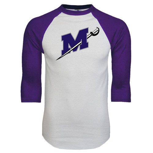  White/Purple Raglan Baseball T Shirt - Official Logo