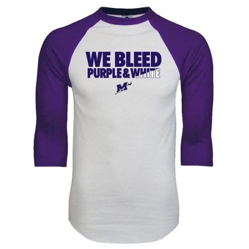  White/Purple Raglan Baseball T Shirt - We Bleed Purple & White