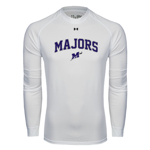  Under Armour White Long Sleeve Tech Tee - Arched Majors w/ Primary Logo
