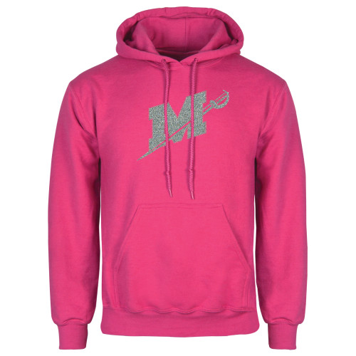 Womens Fuchsia Fleece Hoodie - Official Logo Silver Soft Glitter