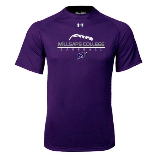  Under Armour Purple Tech Tee - Millsaps College Baseball Stacked