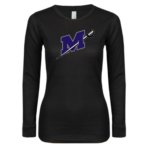  Womens Black Long Sleeve V Neck Tee  - Official Logo