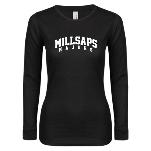  Womens Black Long Sleeve V Neck Tee  - Arched Millsaps Majors