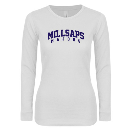  Womens White Long Sleeve V Neck Tee - Arched Millsaps Majors