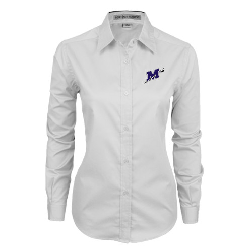  Womens White Twill Button Down Long Sleeve - Official Logo