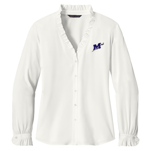  Brooks Brothers Womens Off White Long Sleeve Ruffle Collar Blouse - Official Logo