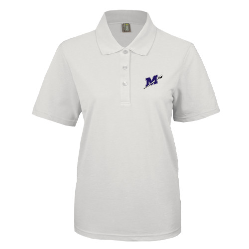  Womens Silk Touch White Pique Polo - Official Logo