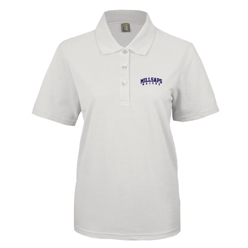  Womens Silk Touch White Pique Polo - Arched Millsaps Majors