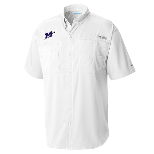  Columbia White Tamiami Performance Short Sleeve Shirt - Official Logo